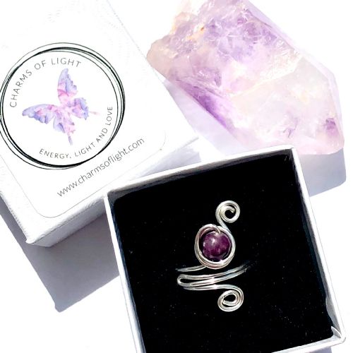 Lepidolite Sterling Silver Wire Wrapped Ring